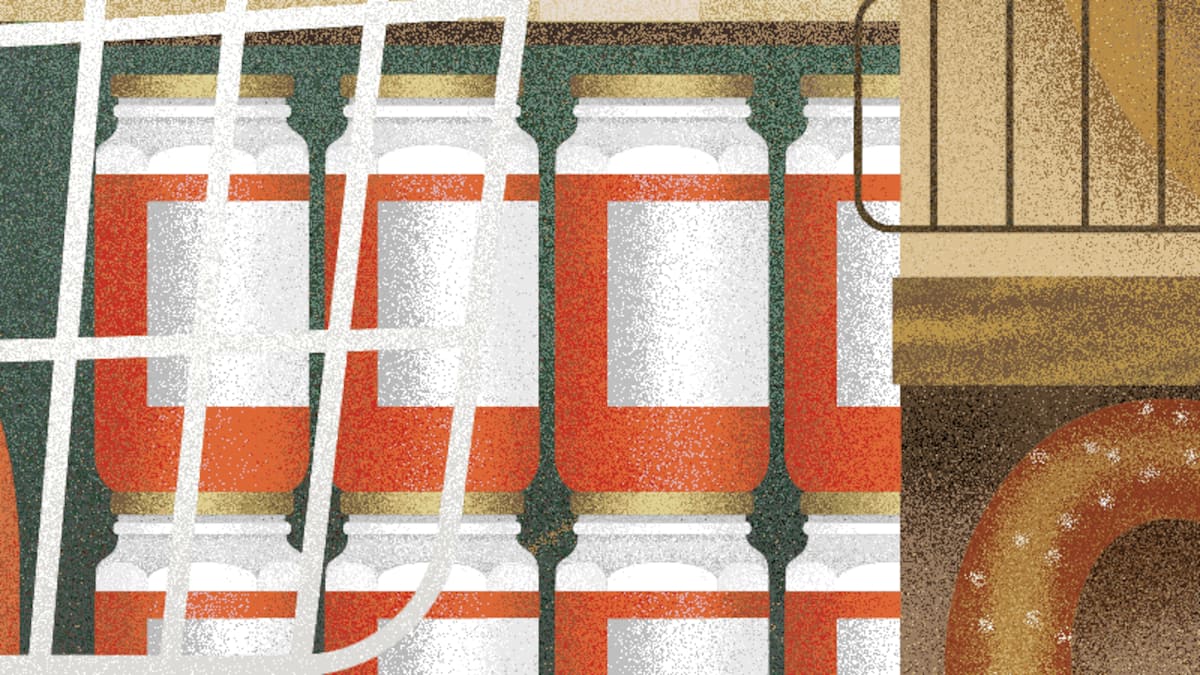 Illustration Alltagsgegenstände im Laden. Gegenstände des täglichen Gebrauchs sind schwerer zu finden als Dinge, die Händler gerade promoten wollen. Es kann sich deshalb lohnen, immer denselben Laden zu besuchen. So wissen Sie genau, wo Sie das finden, was Sie kaufen wollen, und geraten weniger in Versuchung, Impulskäufe zu tätigen.