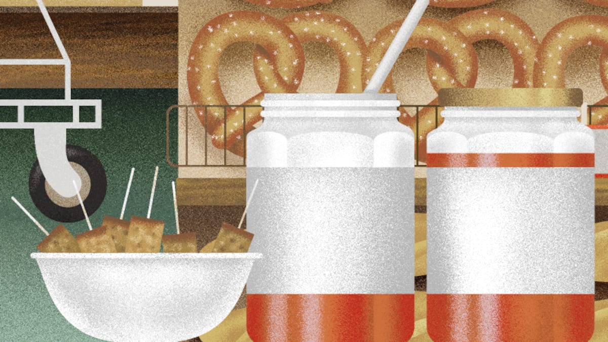 Illustration Gratisprodukte zum Probieren in einem Laden. Gratisprodukte animieren ebenfalls zum Kauf. Denn die Kundin, der Kunde bekommt dadurch dem Laden gegenüber ein schlechtes Gewissen und will sich revanchieren.