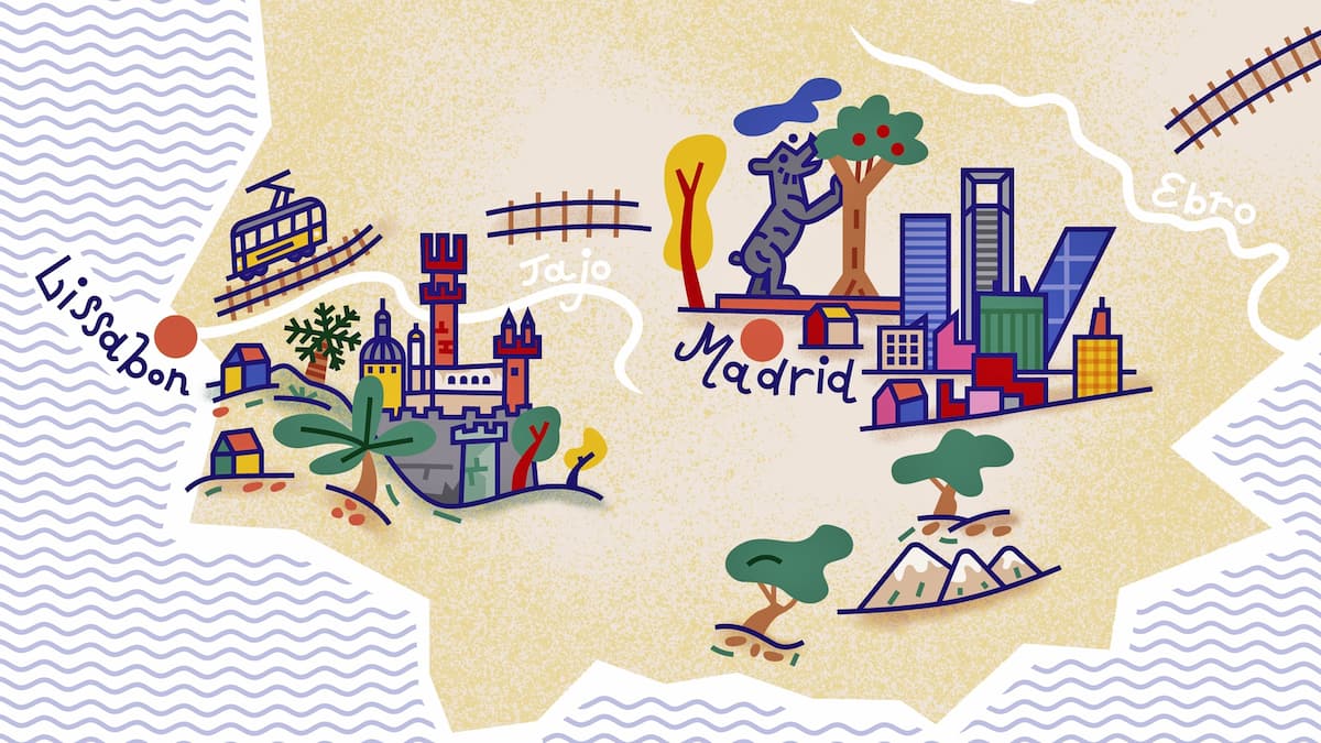Illustration Zugreisen in Europa Lissabon und Madrid