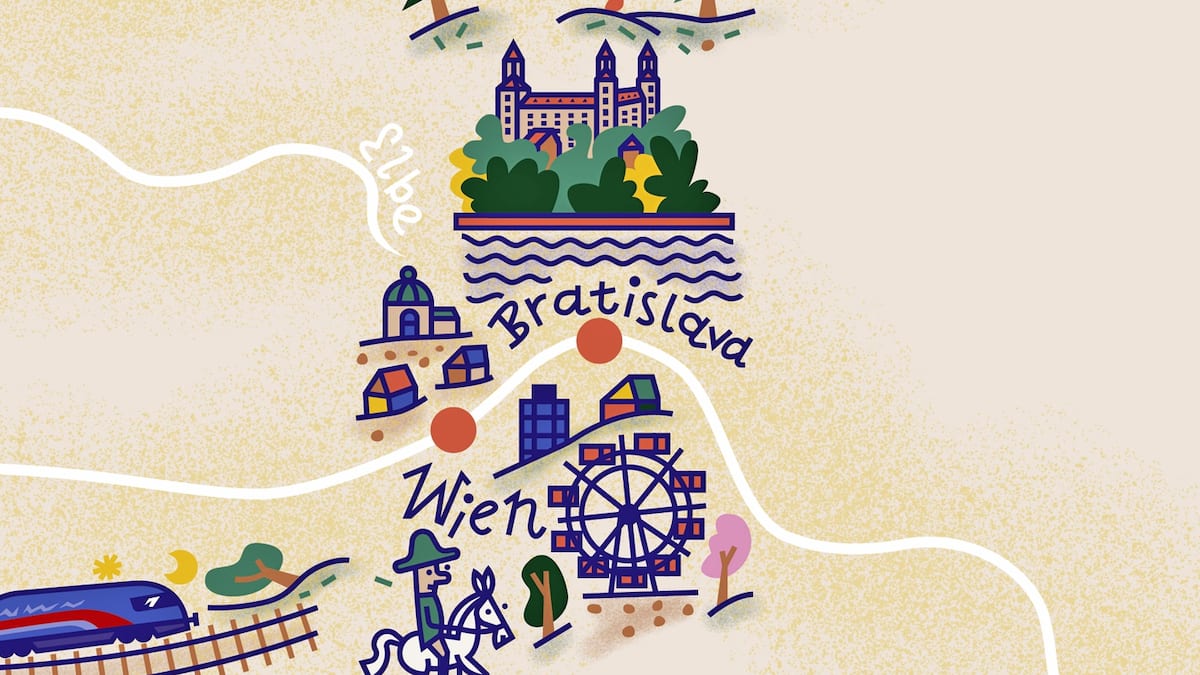 Illustration Zugreisen in Europa Wien und Bratislava
