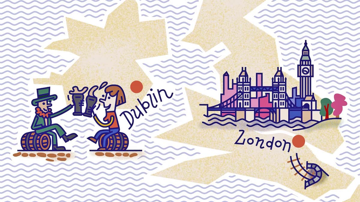 Illustration Zugreisen in Europa Dublin und London