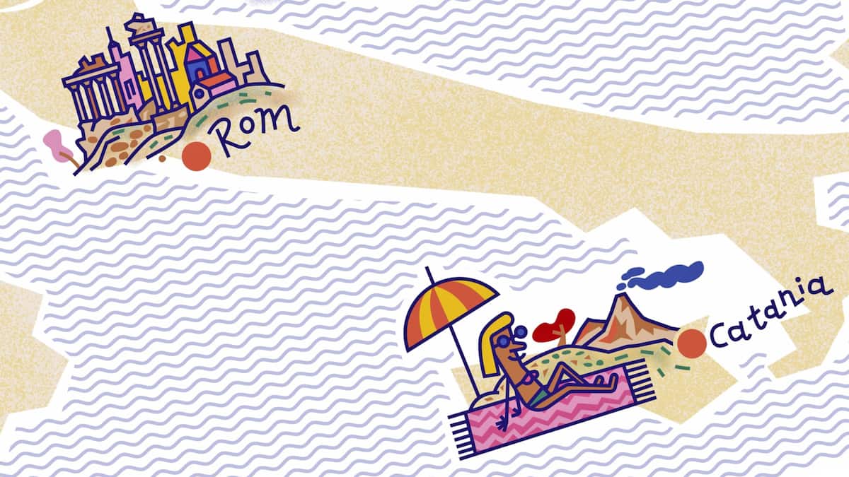 Illustration Zugreisen in Europa Rom und Catania