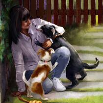 Ein Kratzer führt zur Katastrophe Illustration Frau im Garten mit zwei Hunden. Fröhliches Spielen mit einem Hund verändert das Leben einer Frau schlagartig. Wochen verbringt sie im Spital – und überlebt nur knapp.
