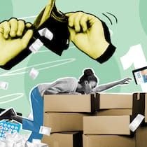 Hier lauern die Schuldenfallen Eine junge Frau beugt sich über Kartonschachteln. Um sie herum fliegen Quittungen und eine illustrierte Hand öffnet ein Portemonnaie. Werden Jugendliche volljährig, übernehmen sie Verantwortung über ihre eigenen Finanzen. Dabei ist die Schuldenfalle nicht weit entfernt. Das können sie tun, damit es nicht so weit kommt.