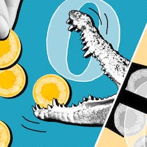 Die Teuerung frisst jeden Zins weg Illustration Sparzins: Krokodil frisst Münzen weg