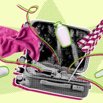 Das Hotelshampoo eingepackt – darf man das? Collage aus Shampoo, Handtuch und Koffer – Shampoo, Kugelschreiber, Badeschlappen – Hotelgäste lassen so einiges mitgehen. Was droht, wenn man erwischt wird