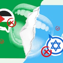 Wann Kritik an Israel oder am Islam strafbar wird Geöffneter Mund vor Israel- und Palästina-Flagge - Angesichts des Nahostkonflikts kochen die Emotionen hoch. Doch antisemitische oder muslimfeindliche Aussagen können strafbar sein. Wo ist die Grenze
