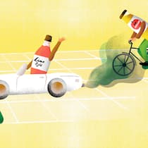 Apfelsaft schiesst Nutri-Score ab Eine Illustration die das Rennen um einen guten Nutri Score darstellt.