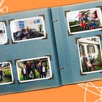 Kein Geld – keine Kinder Collage: Fotoalbum mit den Bildern von vier Familien