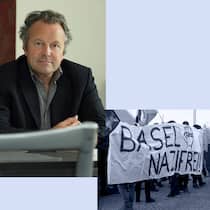 «Die Basler Justiz wirkt hochgradig überfordert» Emeritierter Strafrechtsprofessor Mark Pieth und ein Transparent an einer Demo auf dem steht: «Basel Nazifrei»