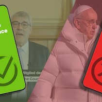 Dieses Tool soll gefälschte Bilder entlarven – wirklich? Montage: Ein grün-leuchtendes Smartphone zeigt den Text "little Evidence", ein rot-leuchtendes "Highly Susypicious". Dahinter eingeblendet ein echtes Bild von Eric Nussbaumer und ein gefälschtes des Paapstes.