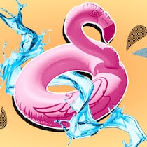 So macht Böötlen Spass Ein Flamingo-Schwimmring, durch den Wasser fliesst, vor gelbem Hintergrund. Was gilt rechtlich beim Böötle.