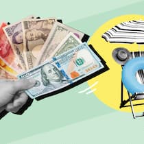 So zahlen Sie im Ausland wirklich am günstigsten Collage mit Geldnoten und einem Liegestuhl: Bezahlen im Ausland, besser Bar oder mit Karte?