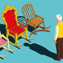 Riesige Unterschiede bei Pensionskassen je nach Branche Ein alter Mann schaut auf drei verschiedene Schaukelstühle unterschiedlicher Bequemlichkeit.