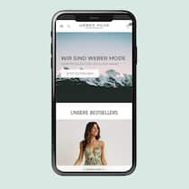 «Ich bestelle für dich Ware aus China»: Das müssen Sie wissen Der Bildschirm eines Mobiltelefons mit der Website eines Modegeschäfts.