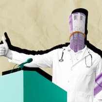 Ärzte erhalten horrend hohe Spesen vergütet Illustration: Arzt mit Geldnoten-Kopf am Rednerpult: Geld von der Pharma Ärzte erhalten auffällig hohe Spesen Die Pharmaindustrie vergütet einigen Ärzten mehrere Zehntausend Franken Spesen. Das könnte auch das Steueramt interessieren – doch niemand handelt.