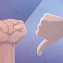 Der soziale Kitt bröckelt Faust und Hand mit Daumen nach unten