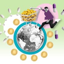 Für wen es sich lohnt, Medikamente im Ausland zu kaufen Collage mit Geld, Welt und Medis -