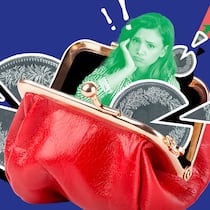 Mit diesen Lohnabzügen müssen Sie rechnen Ein rotes Portemonnaie, aus der eine Frau und Münzen schauen, von denen Stücke ausgeschnitten sind. Diese Abzüge werden von Ihrem Lohn gemacht.