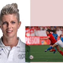 Kreuzbandriss bei Frauen? Kein Zufall, sagt die Nati-Ärztin Collage: Tanja Hetling und Fussballbild - Frauen verletzen sich viel häufiger am Kreuzband als Männer. Nati-Ärztin Tanja Hetling erklärt, wieso – und was veraltete Studien damit zu tun haben