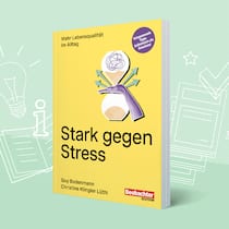 Stress lass nach Den Stress stressfrei bewältigen. Wie man die eigenen Ressourcen stärkt, um stressigen Zeiten bewusster und souveräner zu begegnen, weiss dieser Ratgeber. Illustration Buchseite "Stark gegen Stress"