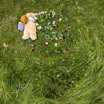 Wie gehen wir um mit minderjährigen Straftätern? Zwei Plueschtiere liegen neben Rosen und Kerzen auf einem Feld an einem Waldrand in der Naehe des Schutzenhaus Berikon, am Montag, 12. Mai 2025 in Berikon AG. Eine 14-Jaehrige soll am Sonntagnachmittag in Berikon AG eine 15-Jaehrige getoetet haben. S…
