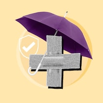 Wie bin ich bei Unfällen versichert? Zwei Pflaster gegen Verletzungen sind zu einem Kreuz zusammengeklebt, daran angelehnt ein violetter Regenschirm. Bei einem Unfall zahlt die Unfallversicherung des Arbeitgebers – oder man ist über die Krankenkasse unfallversichert. Das gilt in der Schweiz rechtlich zur Unfallversicherung.