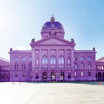 Ist im Bundeshaus der Woke-Wahnsinn ausgebrochen? Das Bundeshaus ganz in Lila.