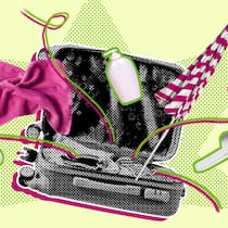 Das Hotelshampoo eingepackt – darf man das? Collage aus Shampoo, Handtuch und Koffer – Shampoo, Kugelschreiber, Badeschlappen – Hotelgäste lassen so einiges mitgehen. Was droht, wenn man erwischt wird