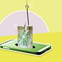 Opfer soll nach Twint-Betrug ein nie bestelltes Handy bezahlen Illu mit Handy und Angelhaken - Zuerst leerten Kriminelle das Twint-Konto des Opfers, dann kauften sie auf Kredit ein. Haften soll die betrogene Frau