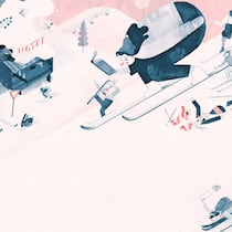 Das grosse Pisten-Abc Karikatur-Zeichnung mit Chaos auf der Skipiste