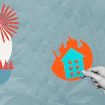 Feuersbrunst durch Feuerwerk – wer für Schäden haftbar ist Eine Hand hält eine brennende Wunderkerze, während eine andere Hand ein brennendes Haus hält - Wer fahrlässig ein Feuerwerk zündet und dadurch einen Brand mit Sachschaden verursacht, zahlt eine saftige Geldstrafe und macht sich unter Umständen strafbar – mit einer Freiheitsstrafe bis zu drei Jahren. Die Tipps des Beobachters, wie Sie verantwortlich mit Feuerwerken umgehen.