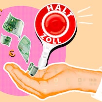 Mehrwertsteuer zurückholen – so einfach gehts Eine geöffnete Hand mit einem Zollschild und Geldscheinen. Wie man sich die Mehrwertsteuer der Nachbarländer erstatten lässt