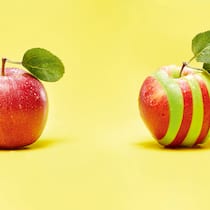 Neue Methoden, alte Ängste Ein ungeschälter und ein kunstvoll geschälter Apfel