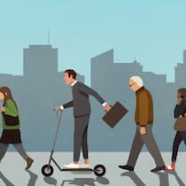 Altersdiskriminierung: Der neue Sexismus? Illustration mit Personen verschiedenen Alters, die sich fortbewegen. Der Verein Swiss Diversity hat kürzlich eine Veranstaltung zu “Diskriminierung aufgrund des Alters” organisiert. In der Arbeitswelt ist das Problem weit verbreitet.