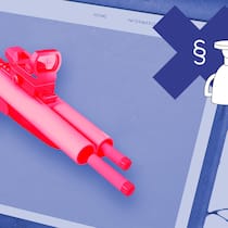 Mann soll Strafe zahlen – wegen eines Spielzeugs eine Collage-Illustration mit einer Spielzeugwaffe und dem Fehlbefehl-Preis
