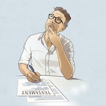 Der Pflichtteil schrumpft – was Sie jetzt wissen müssen Illustration: Mann denkt über sein Testament nach