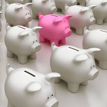 Wann sind mehrere 3a-Konten sinnvoll? Pinkes Sparschwein inmitten vieler grauen Sparschweine