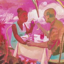 Das Gericht glaubt nicht an Liebe Illustration eines Paares beim Essen