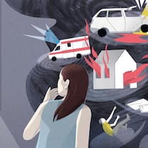 Von Sorgen erdrückt Frau mit Angststörung