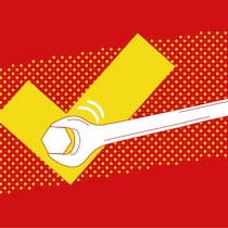 Falsche Porno-Vorwürfe Ein weisser Schraubenschlüssel mit Schraube vor einem gelben Haken auf rotem Untergrund. Bei Beobachter löst den Fall unterstützt der Beobachter Ratsuchende beim Lösen eines Problems.