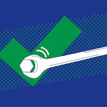 Vier Kratzer und ein Happy End Weisses Werkzeug vor einem grünen Haken auf blauem Hintergrund. Der Beobachter hilft Abonnenten bei Problemen,