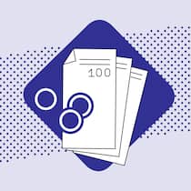 Wir sprechen über Geld – machen Sie mit? Illustration von Münzen und Geldnoten