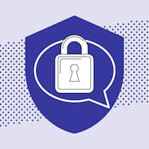 Haben Sie besonders heikle Informationen für uns? Illustration eines geschlossenen Bügelschosses vor einer Sprechblase