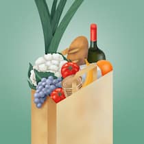 Werden wir ständig manipuliert? Illustration Einkaufstasche mit Lebensmittel. Supermärkte sind Manipulationsmaschinen. Wer ihre Tricks kennt, kann sich aber wappnen.