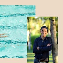 «Schwimmen ist gut fürs Gehirn – das zeigen Studien» Collage mit Roy Hinnen und einem Schwimmer - Kraulen gilt als eleganteste, aber auch als schwierige Schwimmdisziplin. Schwimmcoach Roy Hinnen sagt, wie man im Wasser genug Luft bekommt und welche Fehler er am häufigsten sieht