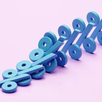 Was taugt die Alternative zum Sparkonto? blaue Prozentzeichen auf rosa Hintergrund, aufgestellt wie Dominosteine