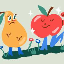 Nimm das, Birne! Illustration für den Schlusspunkt Birne vs Apfel. Schlusspunkt Illustration 09/25 Birne vs Apfel.