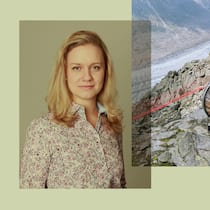«Ein schmelzender Gletscher wird zur Kulisse für die eigene Identität» Collage mit Porträt von Cathérine Hartmann und Gletscher - Noch einmal Orte besuchen, die es als Folge des Klimawandels bald nicht mehr gibt: Umweltpsychologin Cathérine Hartmann erklärt, was hinter dem touristischen Phänomen der «letzten Gelegenheit» steckt
