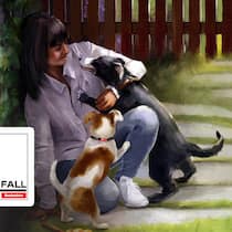 Ein Kratzer führt zur Katastrophe Illustration Frau spielt mit Hunden Podcast Der Fall